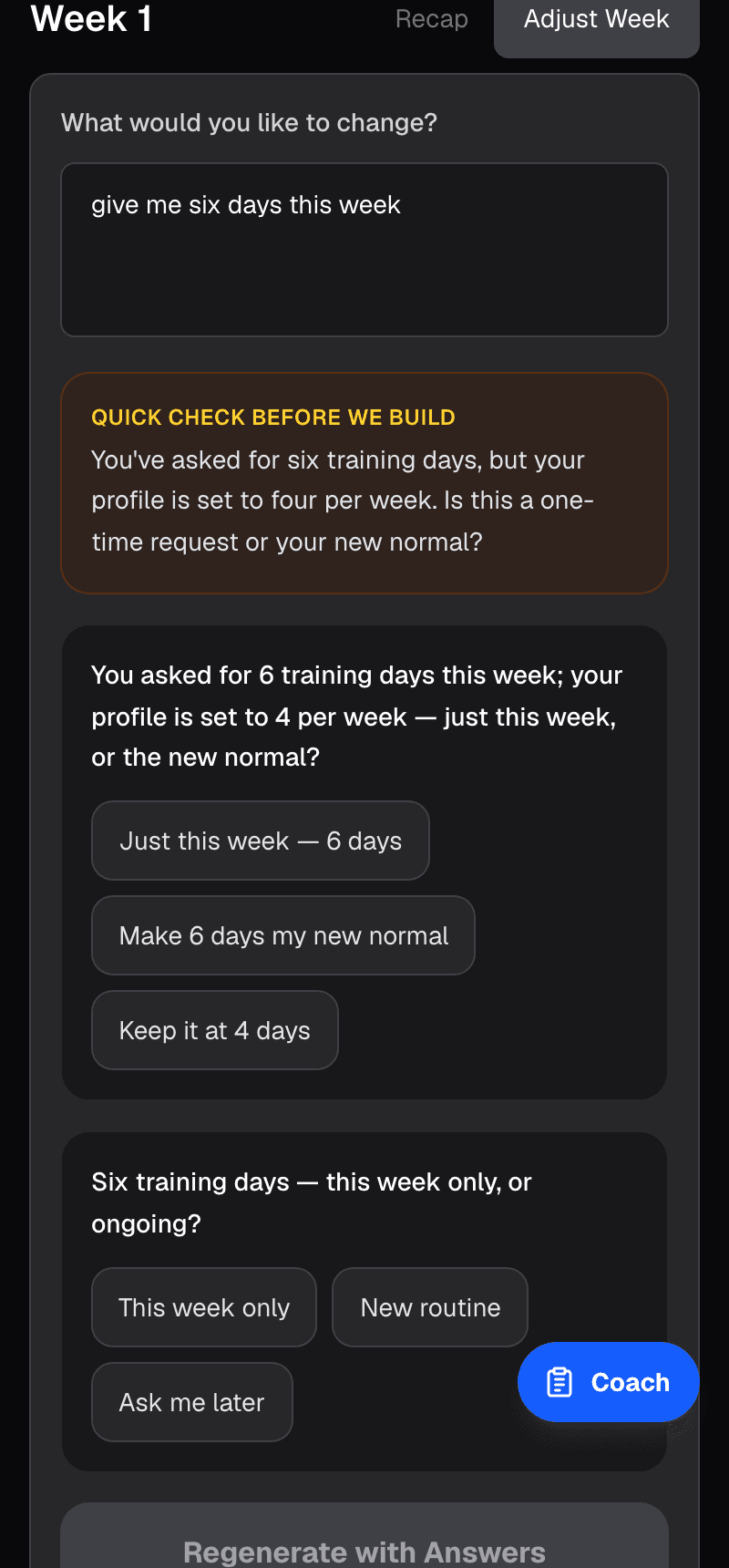 The pre-flight check asking whether six training days is a one-time request or the new normal.